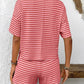 Striped Round Neck Short Sleeve Top and Shorts Set-