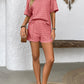 Striped Round Neck Short Sleeve Top and Shorts Set