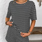 Striped Round Neck Short Sleeve Top and Shorts Set-