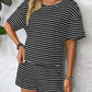 Striped Round Neck Short Sleeve Top and Shorts Set-