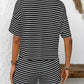 Striped Round Neck Short Sleeve Top and Shorts Set-