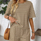 Striped Round Neck Short Sleeve Top and Shorts Set-