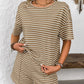 Striped Round Neck Short Sleeve Top and Shorts Set-