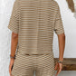 Striped Round Neck Short Sleeve Top and Shorts Set-