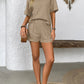 Striped Round Neck Short Sleeve Top and Shorts Set-