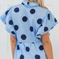 Polka Dot Print Ruffled Short Sleeve Buttoned  Blouse