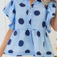 Polka Dot Print Ruffled Short Sleeve Buttoned  Blouse