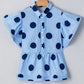Polka Dot Print Ruffled Short Sleeve Buttoned  Blouse