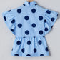 Polka Dot Print Ruffled Short Sleeve Buttoned  Blouse