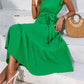 Frill Mock Neck Ruffled Cap Sleeve Midi Dress-