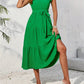 Frill Mock Neck Ruffled Cap Sleeve Midi Dress-