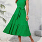 Frill Mock Neck Ruffled Cap Sleeve Midi Dress-