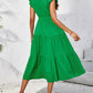 Frill Mock Neck Ruffled Cap Sleeve Midi Dress-