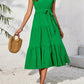Frill Mock Neck Ruffled Cap Sleeve Midi Dress-
