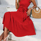 Frill Mock Neck Ruffled Cap Sleeve Midi Dress-