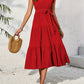 Frill Mock Neck Ruffled Cap Sleeve Midi Dress-