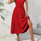 Frill Mock Neck Ruffled Cap Sleeve Midi Dress-