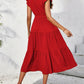 Frill Mock Neck Ruffled Cap Sleeve Midi Dress-