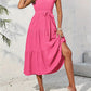 Frill Mock Neck Ruffled Cap Sleeve Midi Dress-