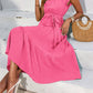 Frill Mock Neck Ruffled Cap Sleeve Midi Dress-