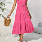 Frill Mock Neck Ruffled Cap Sleeve Midi Dress-