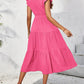 Frill Mock Neck Ruffled Cap Sleeve Midi Dress-