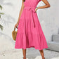 Frill Mock Neck Ruffled Cap Sleeve Midi Dress-