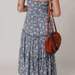 Floral Spaghetti Strap Frilled V Neck Tiered Midi Dress-
