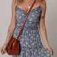 Floral Spaghetti Strap Frilled V Neck Tiered Midi Dress-
