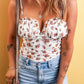 Floral Frilled Trim Spaghetti Straps Bodysuit-