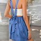 Devine Flower Wide Strap Overalls with Pockets-