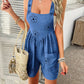 Devine Flower Wide Strap Overalls with Pockets-