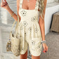 Devine Flower Wide Strap Overalls with Pockets-