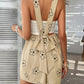 Devine Flower Wide Strap Overalls with Pockets-