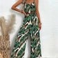 Tropical Print Spaghetti Strap Wide Leg Jumpsuit-