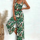 Tropical Print Spaghetti Strap Wide Leg Jumpsuit-