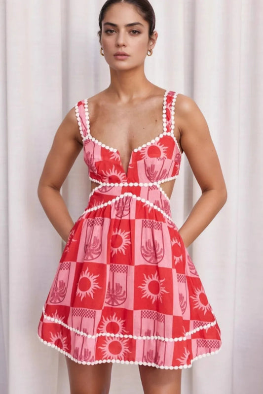 Cutout Printed Mini Dress-Get You Some Sun