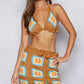 POL Crochet Halter Neck Cami and Skirt Sweater Set-