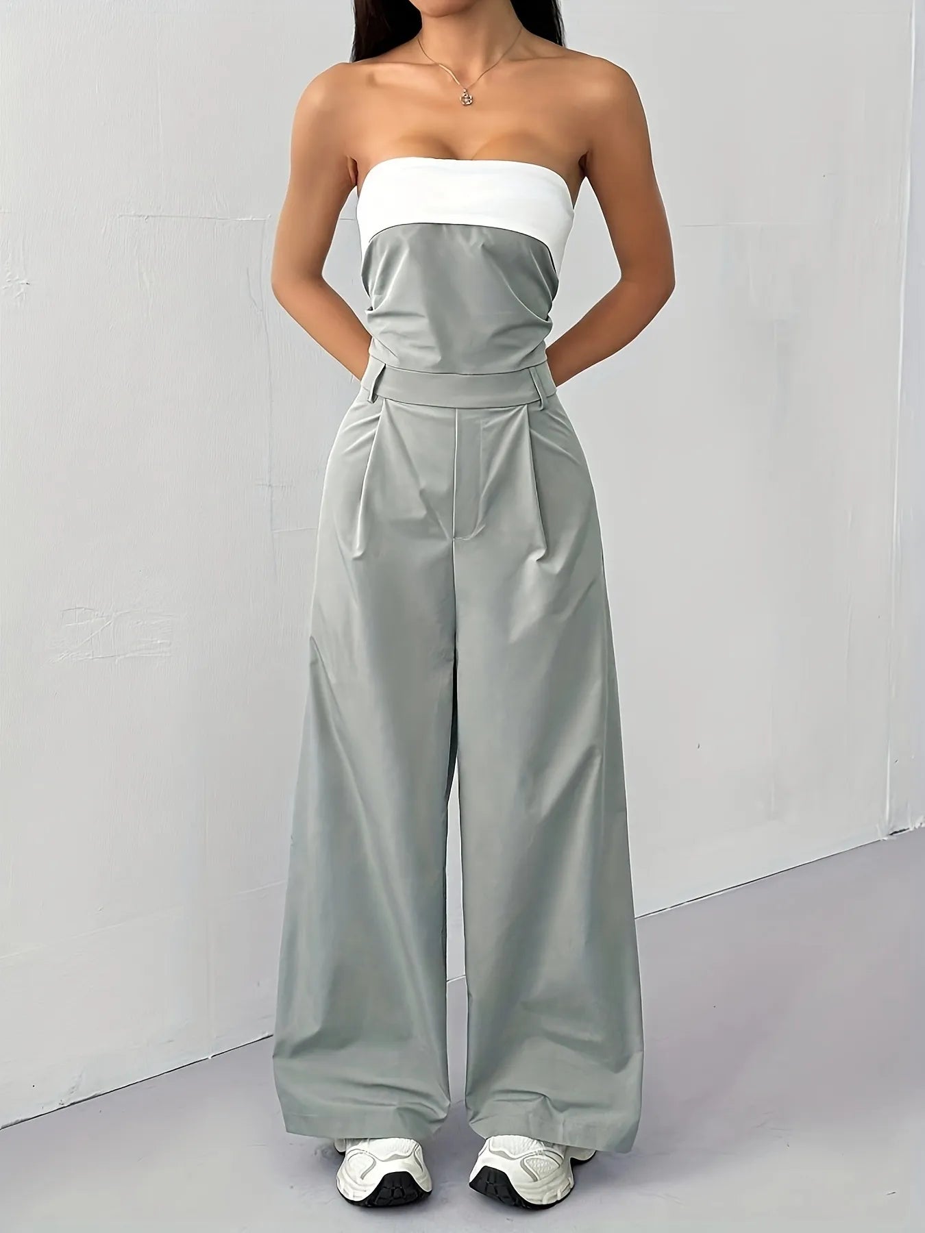 Strapless Color Block Wide Leg Jumpsuit-Get You Some Sun