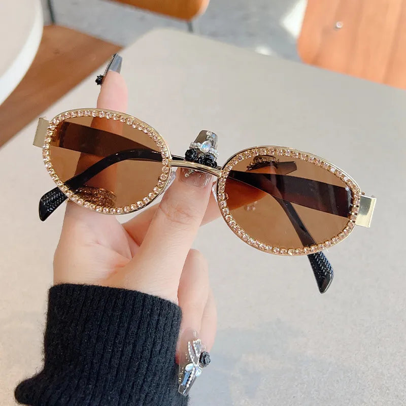 Rhinestones Decor Oval Sunglasses-Get You Some Sun