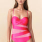 Davi & Dani Solid Mesh Cut Off Front One Piece Swimsuit-