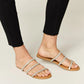 WILD DIVA Rhinestone Three-Strap Flat Sandals-
