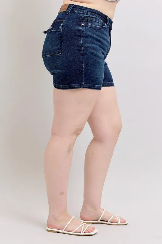 Judy Blue Plus Size High Waist Back Flap Pocket Denim Shorts