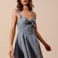 SO ME Mineral Washed Bow Ribbon Denim Flare Dress-