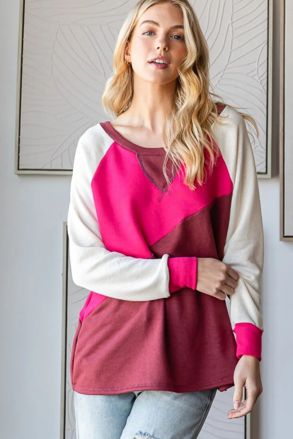 HOPELY Color Block Long Sleeve T-Shirt-Get You Some Sun