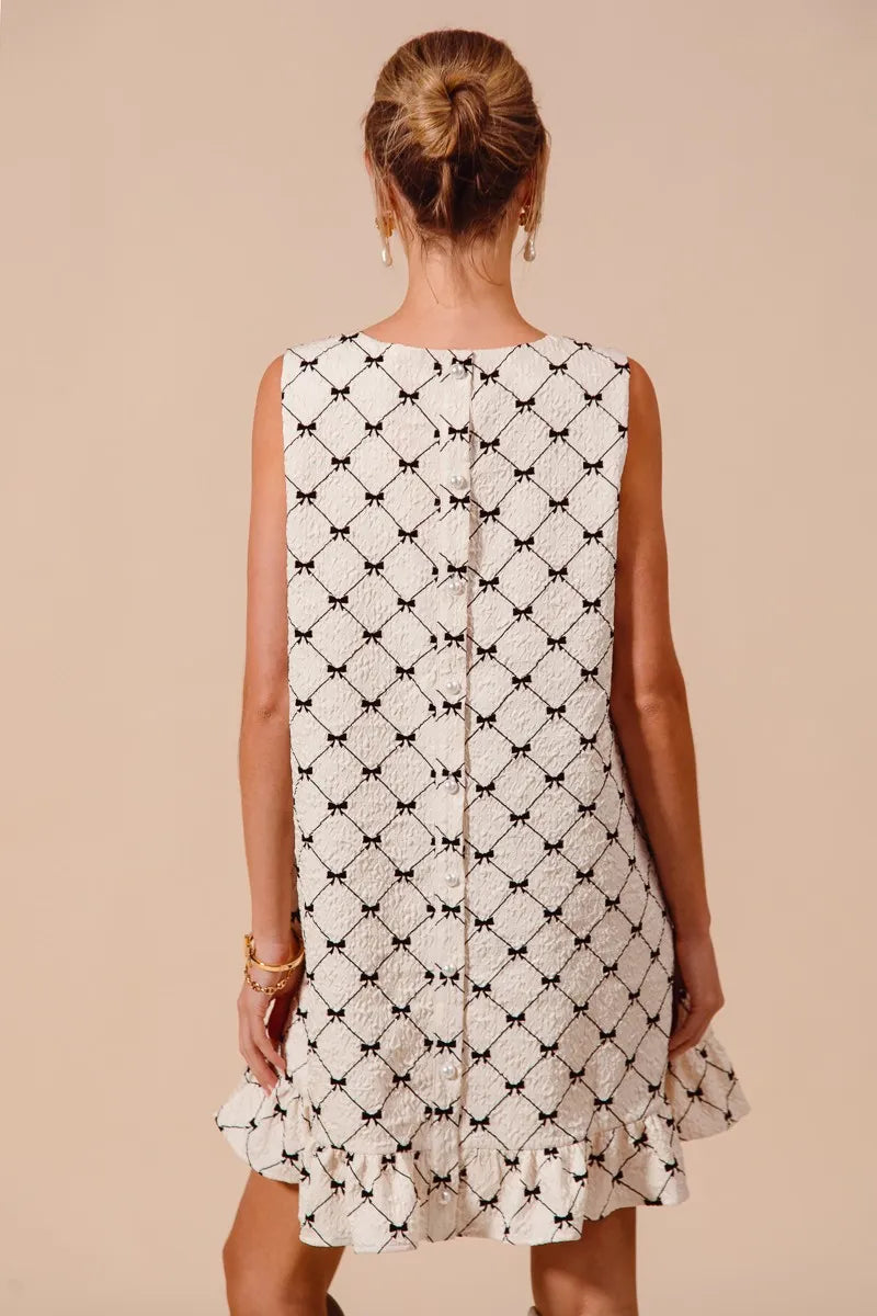 SO ME Texture Bow Printed Mini Ruffle Dress-Get You Some Sun