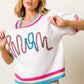 BiBi Metallic Letter Short Puff Sleeve Sweater-