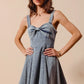 SO ME Mineral Washed Bow Ribbon Denim Flare Dress-