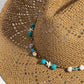Fame Turquoise and Shell Star Beads Strap Western Straw Hat-