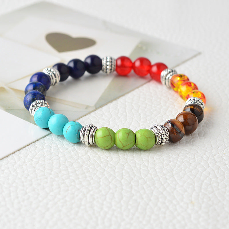 Natural Stone Colorful Chakra Energy Yoga Bracelet-